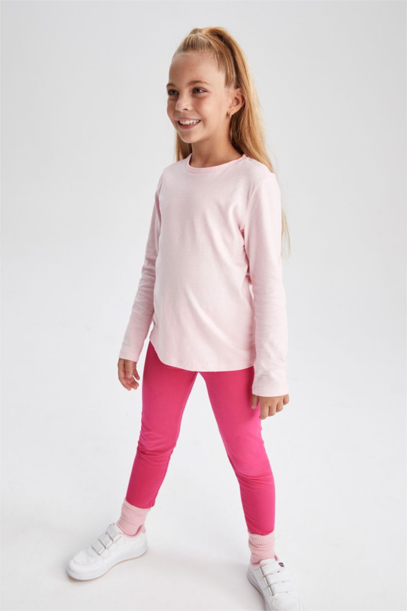 GIRLS & TEENS Light Pink Girl Regular Fit Back To School Crew Neck Long Sleeve Combed Cotton T-Shirt