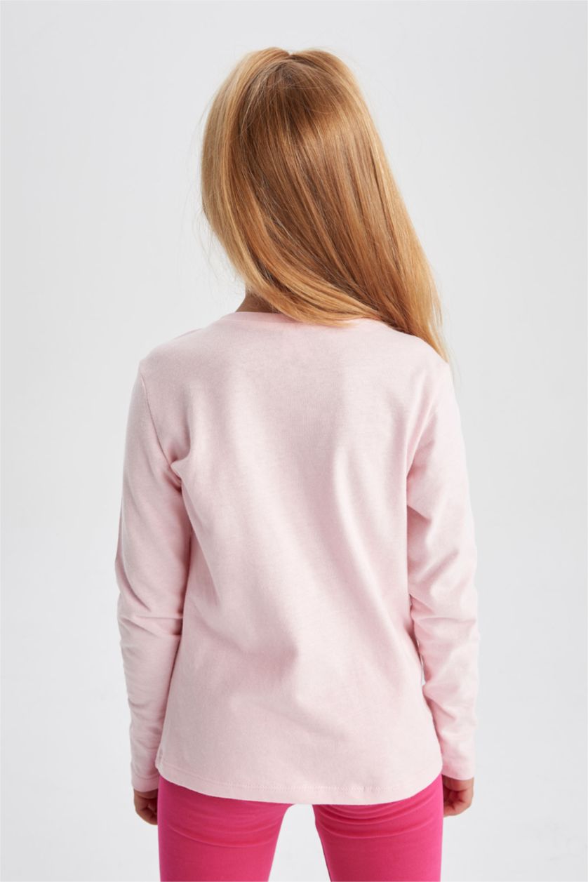 GIRLS & TEENS Light Pink Girl Regular Fit Back To School Crew Neck Long Sleeve Combed Cotton T-Shirt