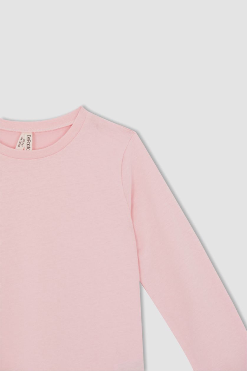 GIRLS & TEENS Light Pink Girl Regular Fit Back To School Crew Neck Long Sleeve Combed Cotton T-Shirt