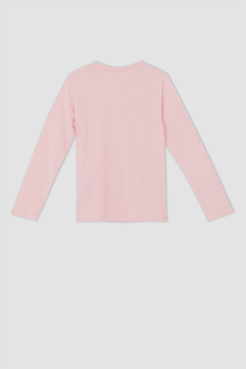 GIRLS & TEENS Light Pink Girl Regular Fit Back To School Crew Neck Long Sleeve Combed Cotton T-Shirt