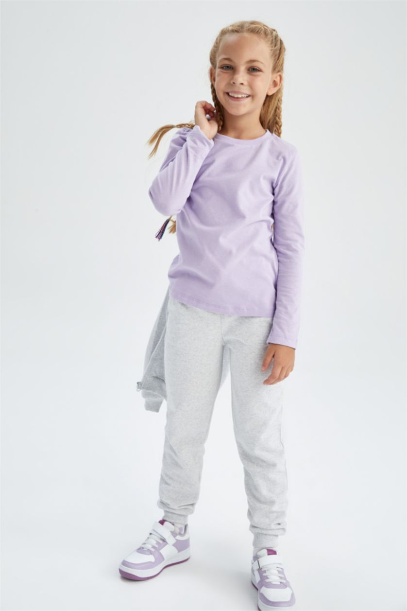 Kız Çocuk - Genç Kız Açık Lila Kız Çocuk Mor Bisiklet Yaka Uzun Kollu Okul Tişörtü