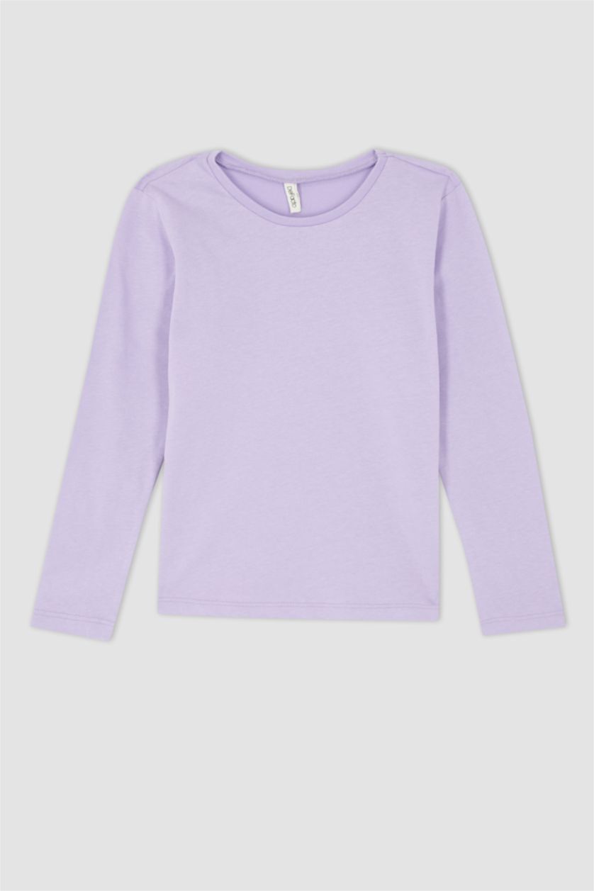 Kız Çocuk - Genç Kız Açık Lila Kız Çocuk Mor Bisiklet Yaka Uzun Kollu Okul Tişörtü
