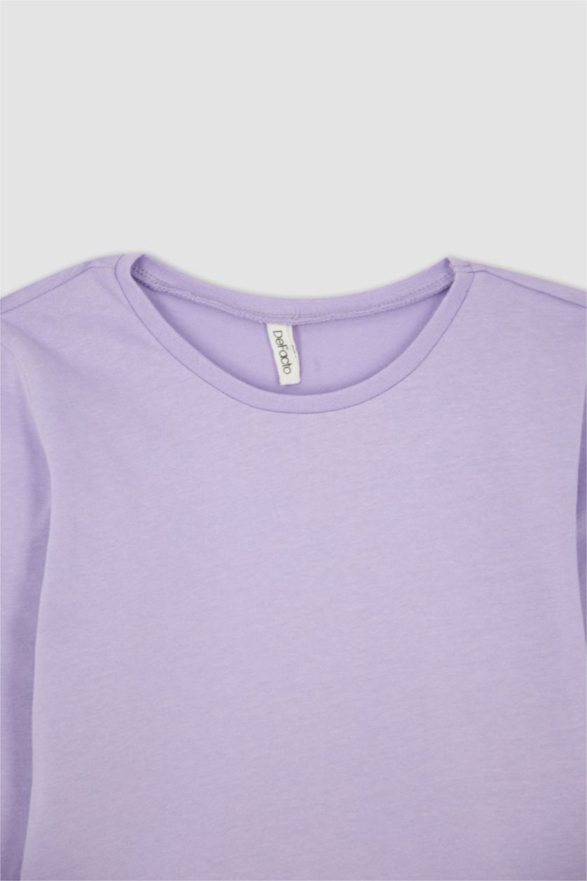 Kız Çocuk - Genç Kız Açık Lila Kız Çocuk Mor Bisiklet Yaka Uzun Kollu Okul Tişörtü