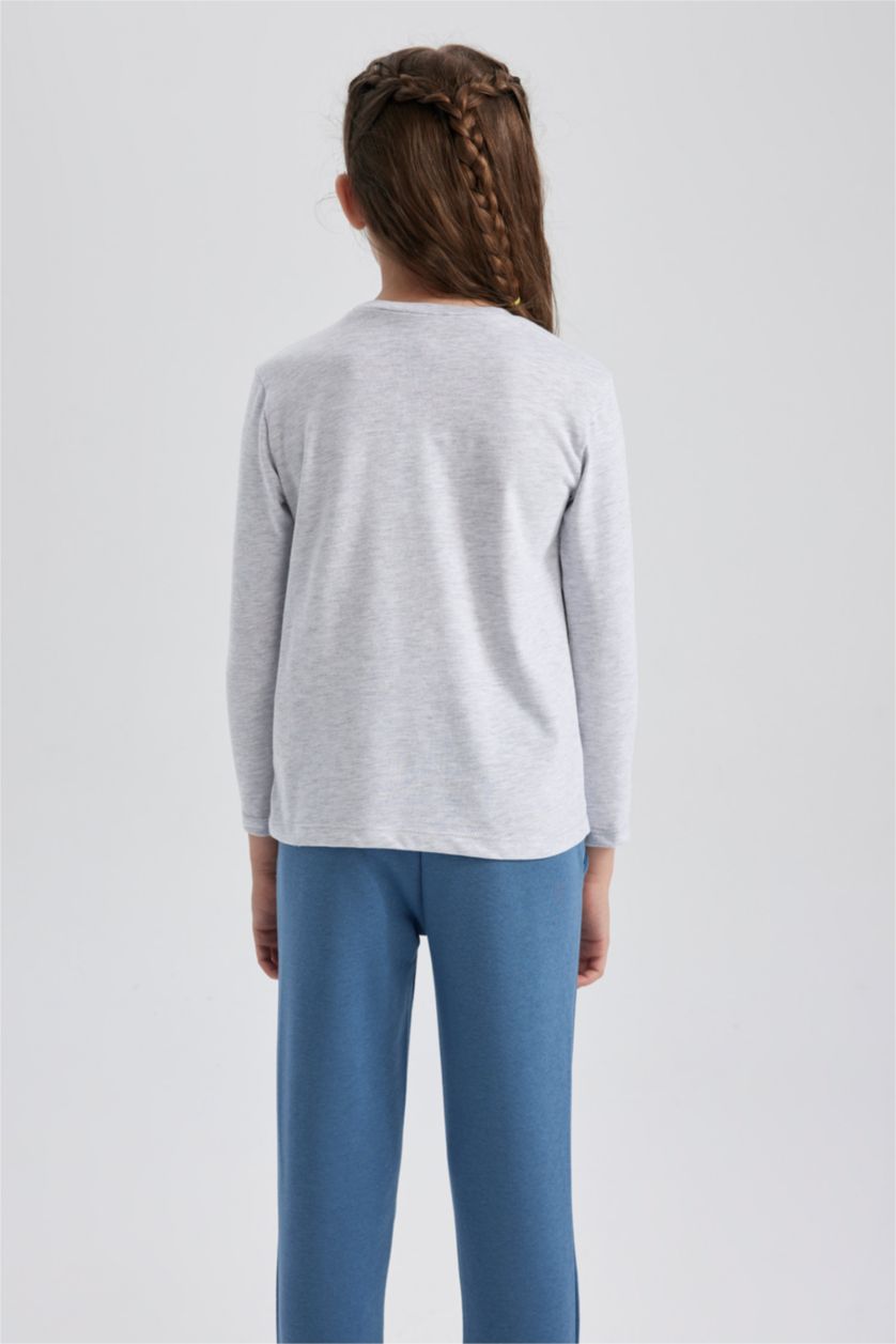 GIRLS & TEENS Grey Melange Girl Gray Crew Neck Cotton Long Sleeve School T-Shirt