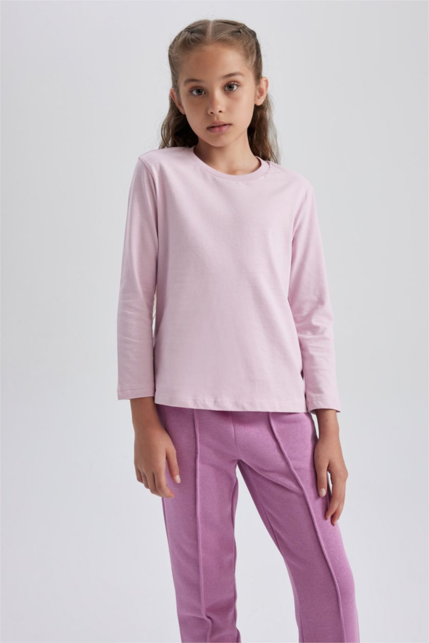 بنات زهري تي شيرت بناتي كم طويل ممشط قصة عادية