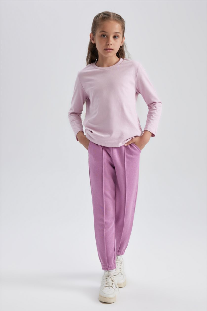 بنات زهري تي شيرت بناتي كم طويل ممشط قصة عادية