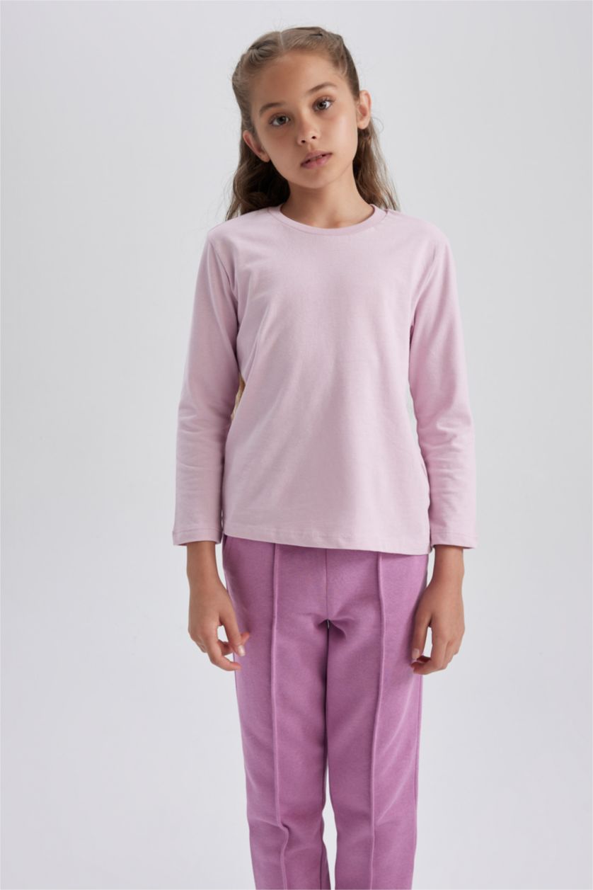 بنات زهري تي شيرت بناتي كم طويل ممشط قصة عادية