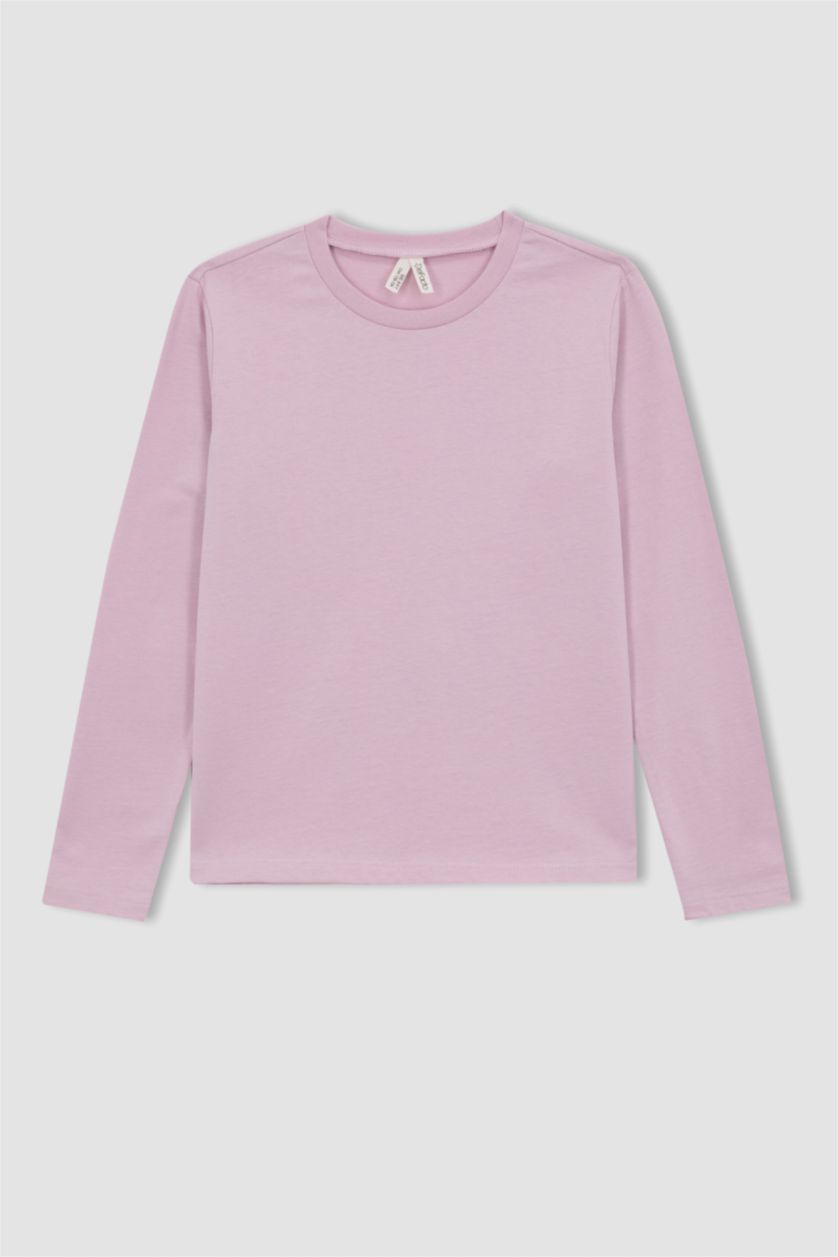 بنات زهري تي شيرت بناتي كم طويل ممشط قصة عادية