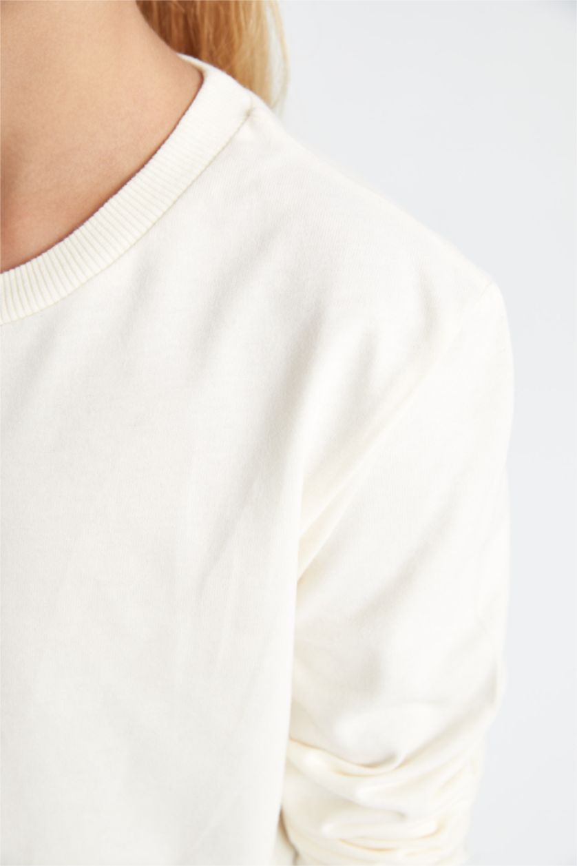 FILLES Blanc T-shirt Blanc basique à manches longues à col rond pour fille