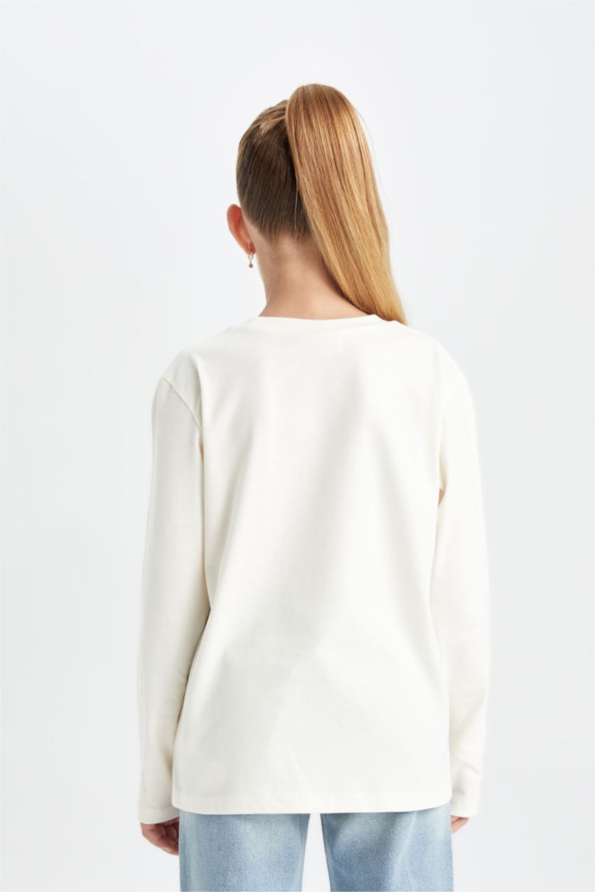 FILLES Blanc T-shirt Blanc basique à manches longues à col rond pour fille