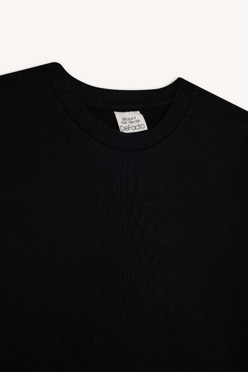 Kız Çocuk - Genç Kız Siyah Bisiklet Yaka Basic Düz Uzun Kollu Okul Tişörtü Kız Çocuk