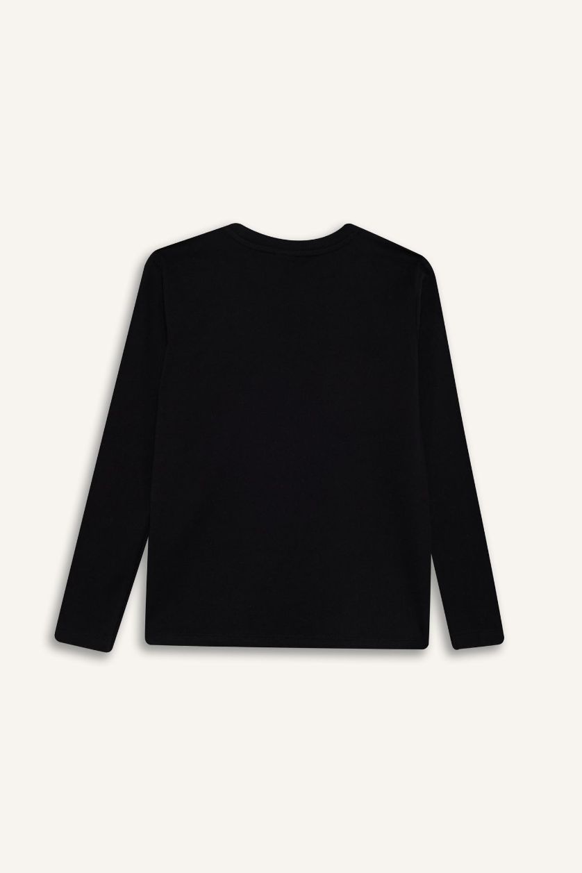 Kız Çocuk - Genç Kız Siyah Bisiklet Yaka Basic Düz Uzun Kollu Okul Tişörtü Kız Çocuk