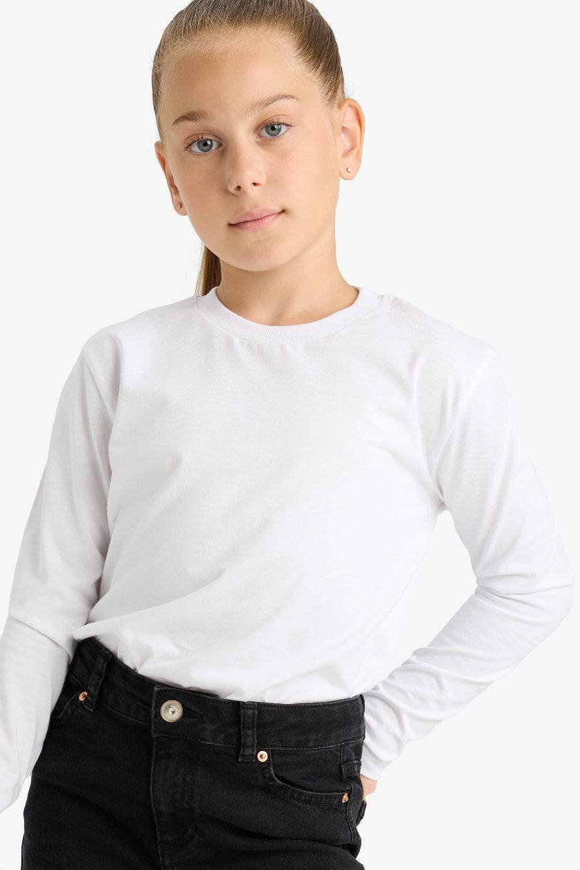 GIRLS & TEENS White Girl Regular Fit Crew Neck Long Sleeve T-Shirt