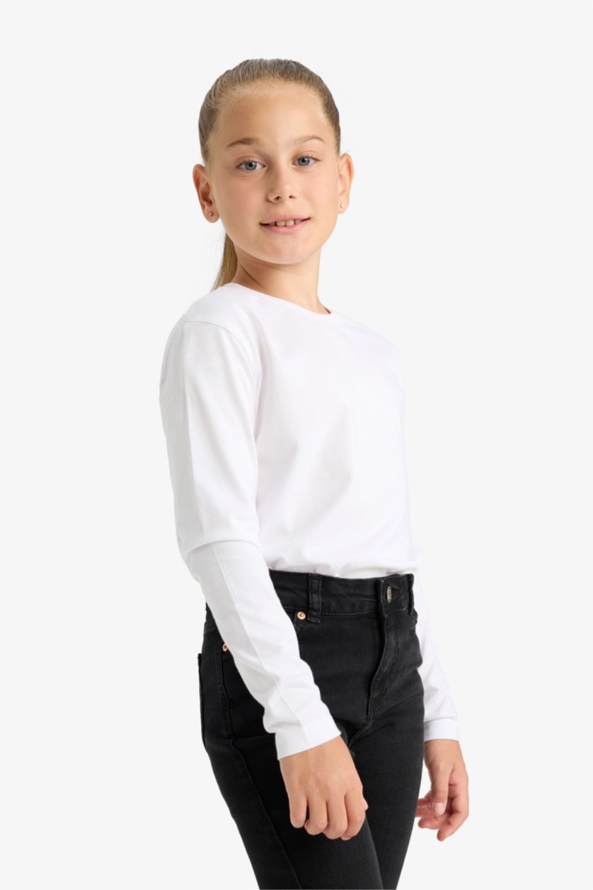 GIRLS & TEENS White Girl Regular Fit Crew Neck Long Sleeve T-Shirt