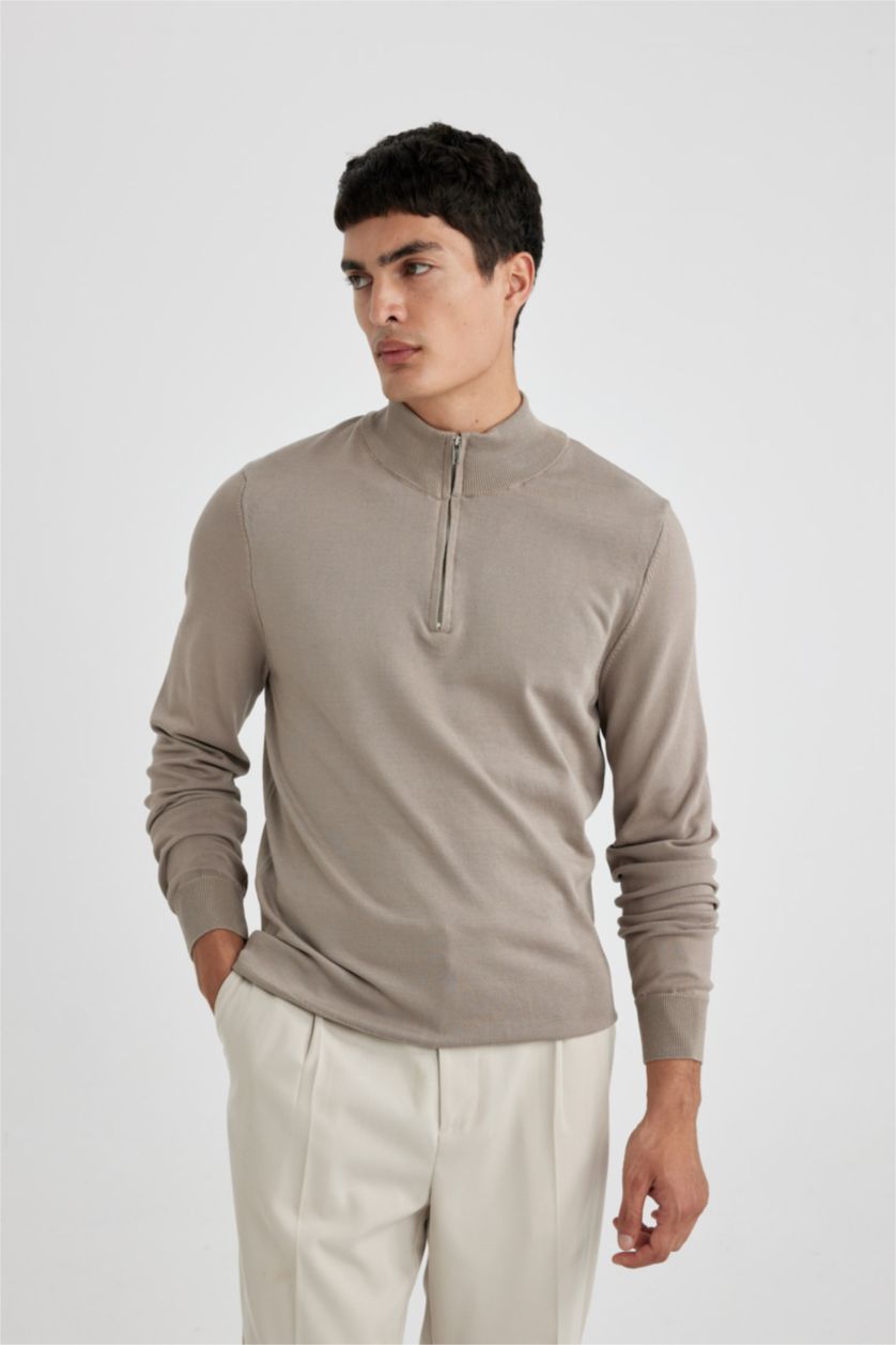 HOMME Gris Pull Tricot Slim à demi-col roulé