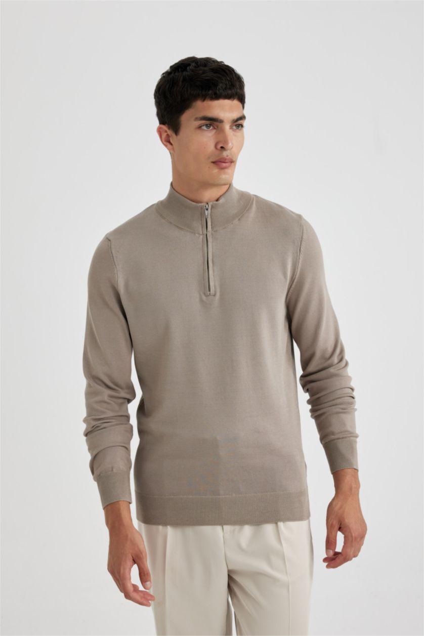 HOMME Gris Pull Tricot Slim à demi-col roulé