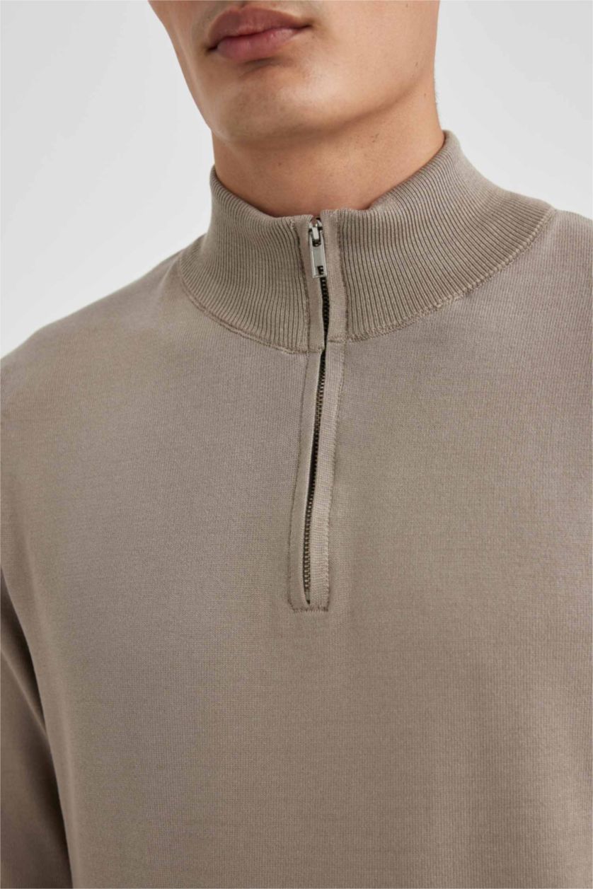 HOMME Gris Pull Tricot Slim à demi-col roulé