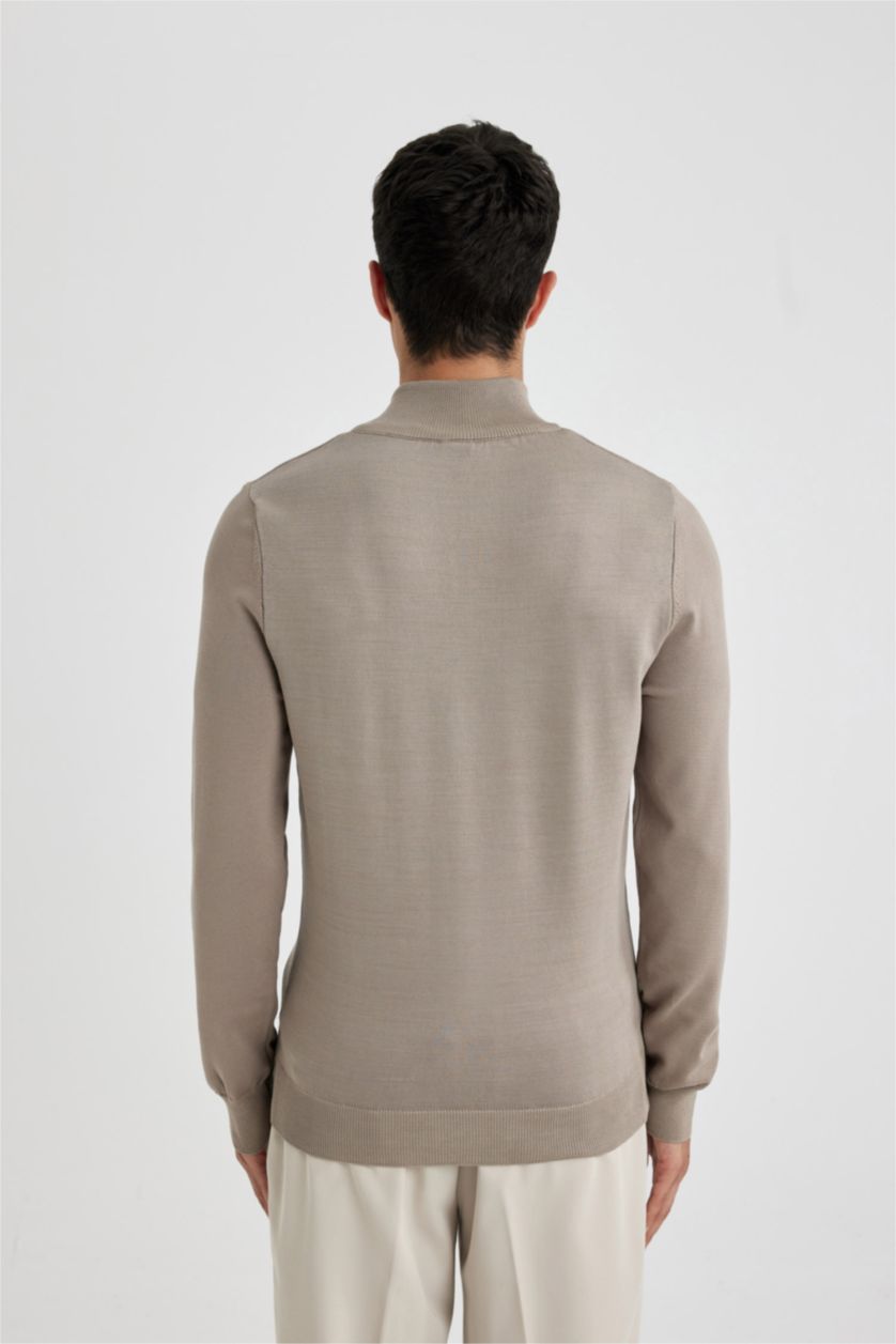 HOMME Gris Pull Tricot Slim à demi-col roulé