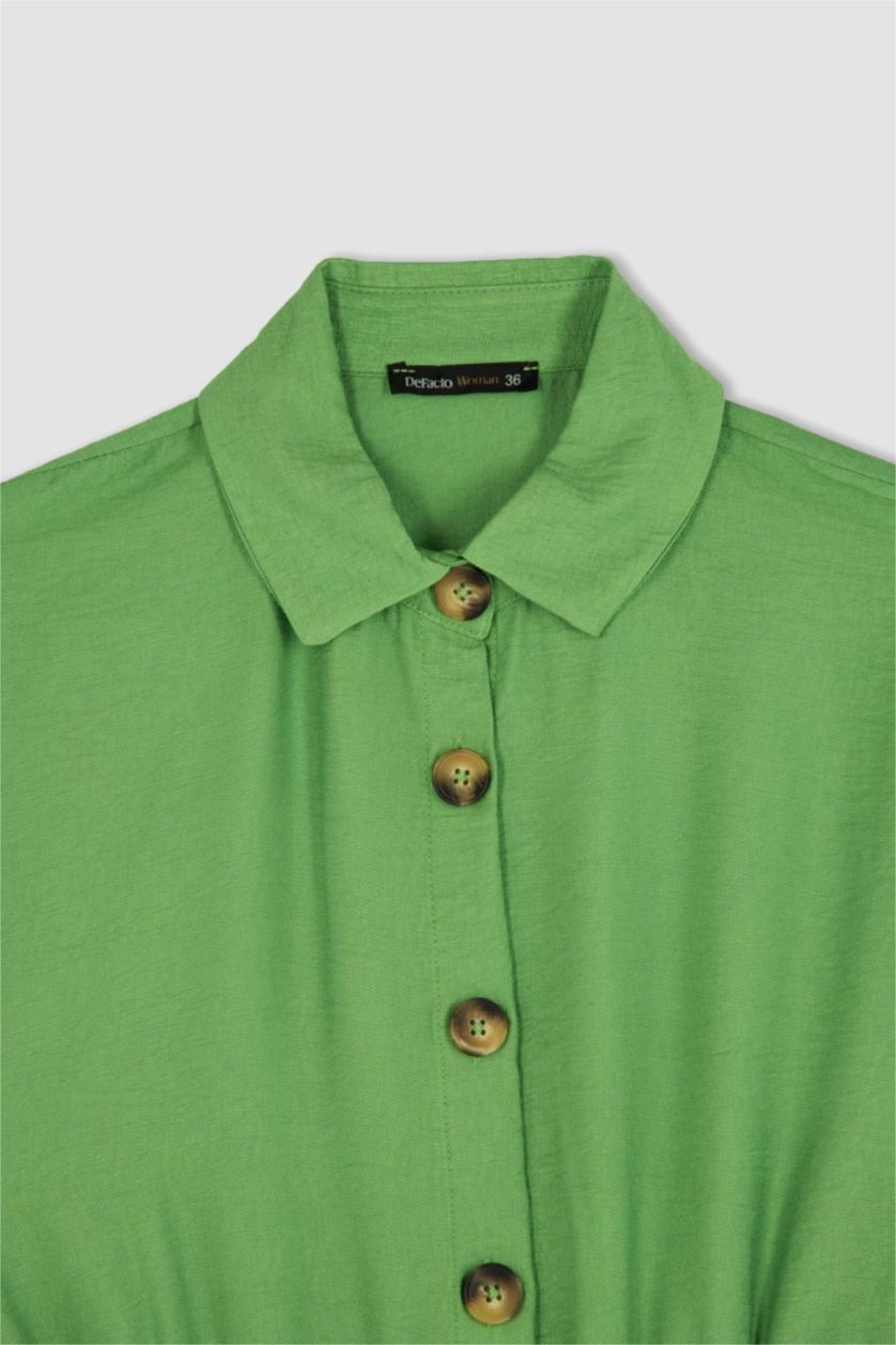 FEMME Vert Robe Tissée Mi-Longue À Manches Courtes