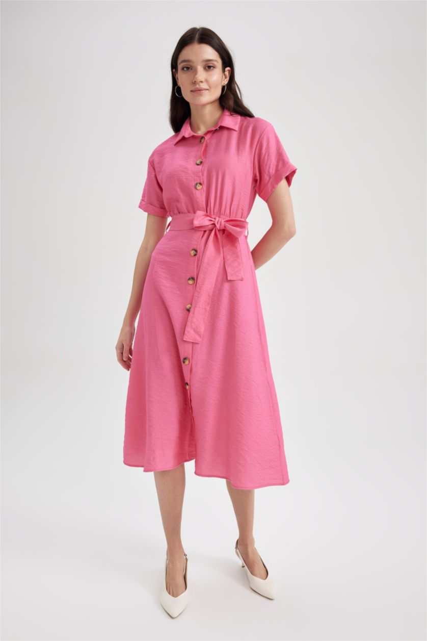 WOMAN Pink Linen Look Midi Dress