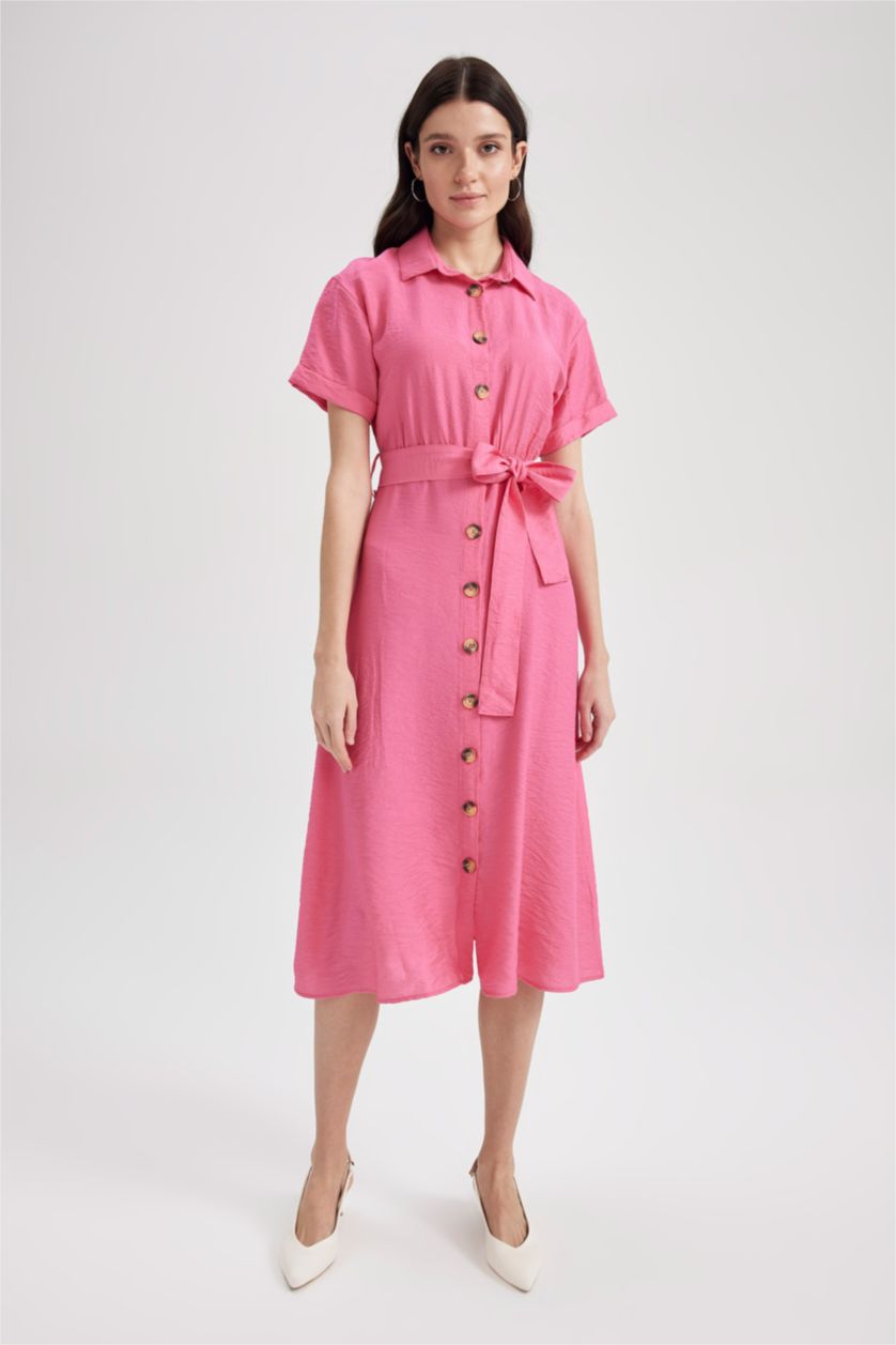WOMAN Pink Linen Look Midi Dress