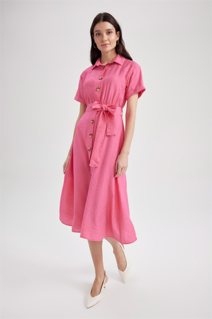 WOMAN Pink Linen Look Midi Dress