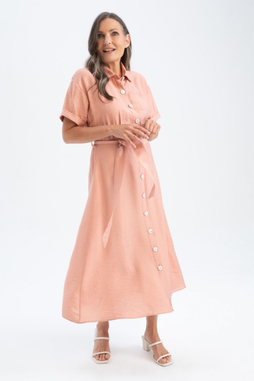 Bordeaux WOMAN Linen Look Midi Dress 2738671 | DeFacto Bordeaux WOMAN Linen Look Midi Dress 2738671 | DeFacto