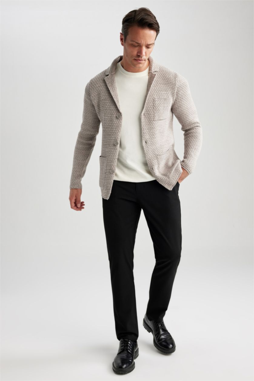 Erkek Bej Melanj Slım Fıt Triko