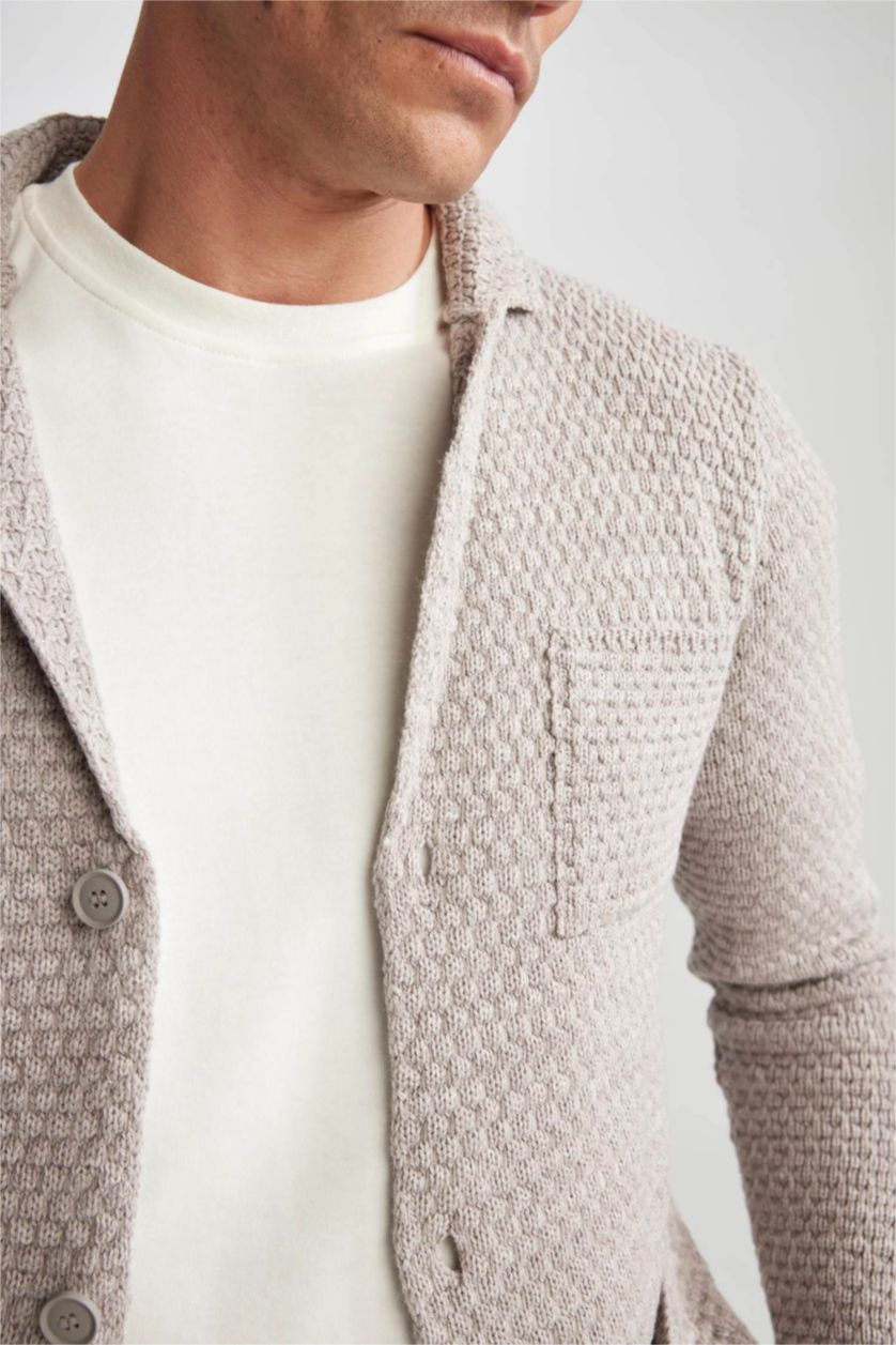 Erkek Bej Melanj Slım Fıt Triko