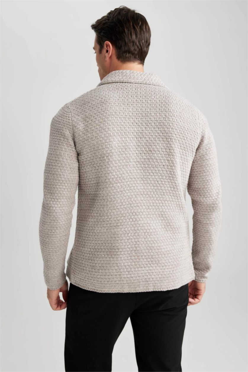 Erkek Bej Melanj Slım Fıt Triko