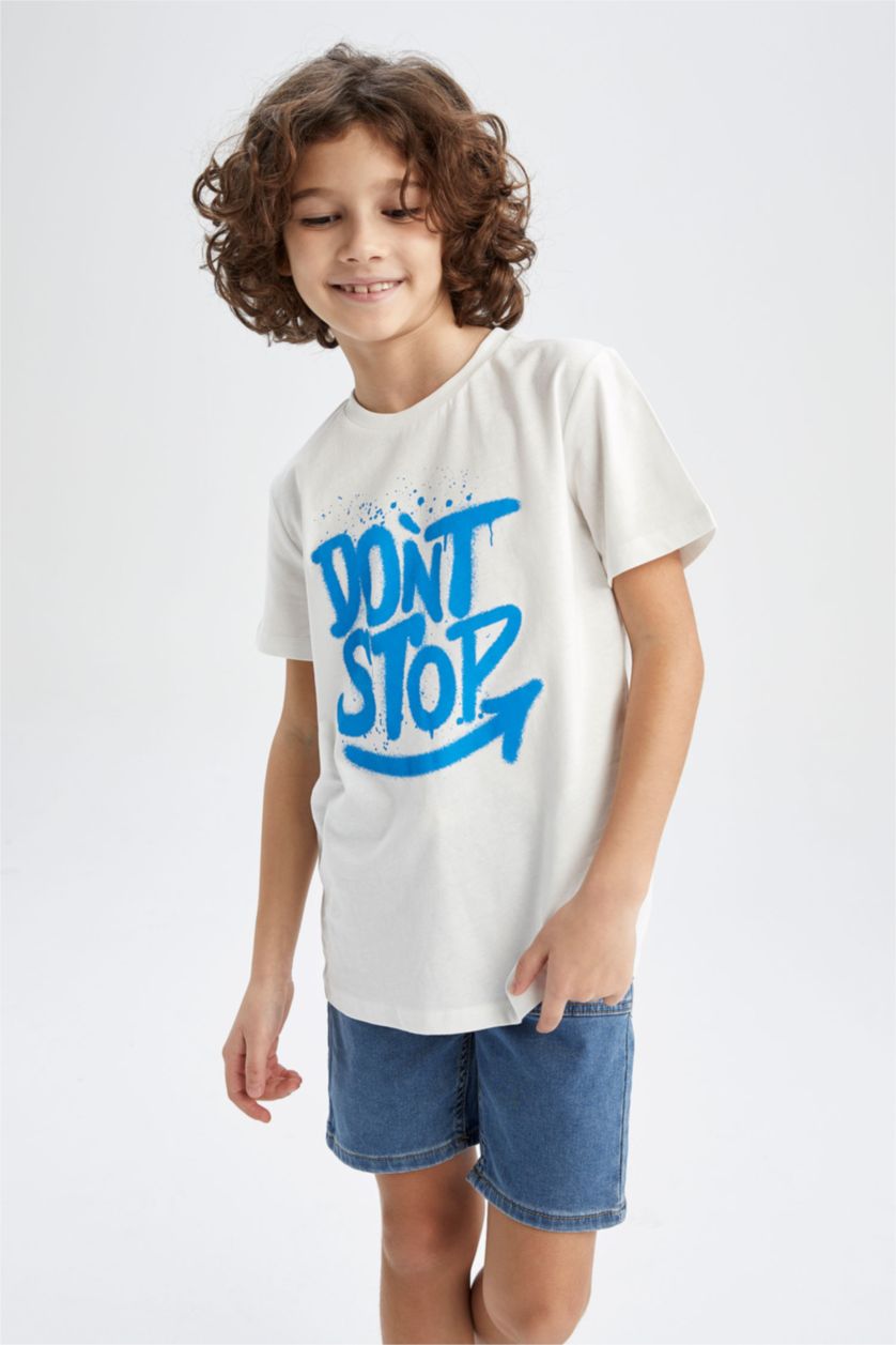 أولاد اوف وايت تيشيرت نص كم قصة عادية بياقة مستديرة