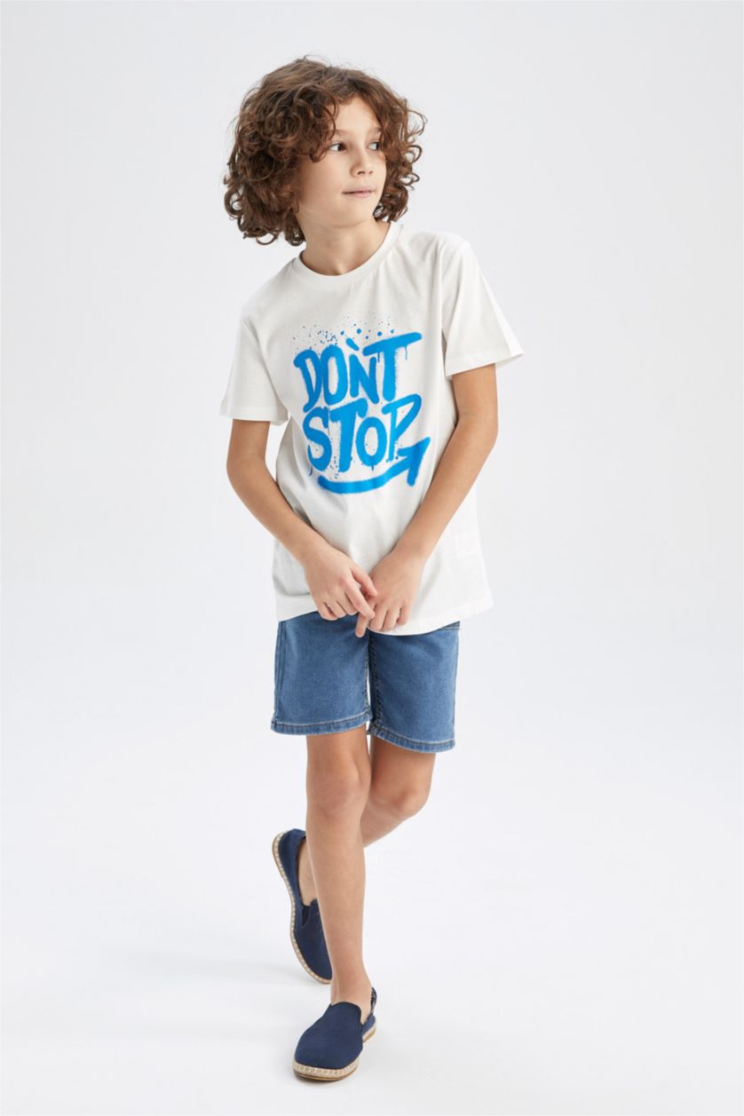 أولاد اوف وايت تيشيرت نص كم قصة عادية بياقة مستديرة