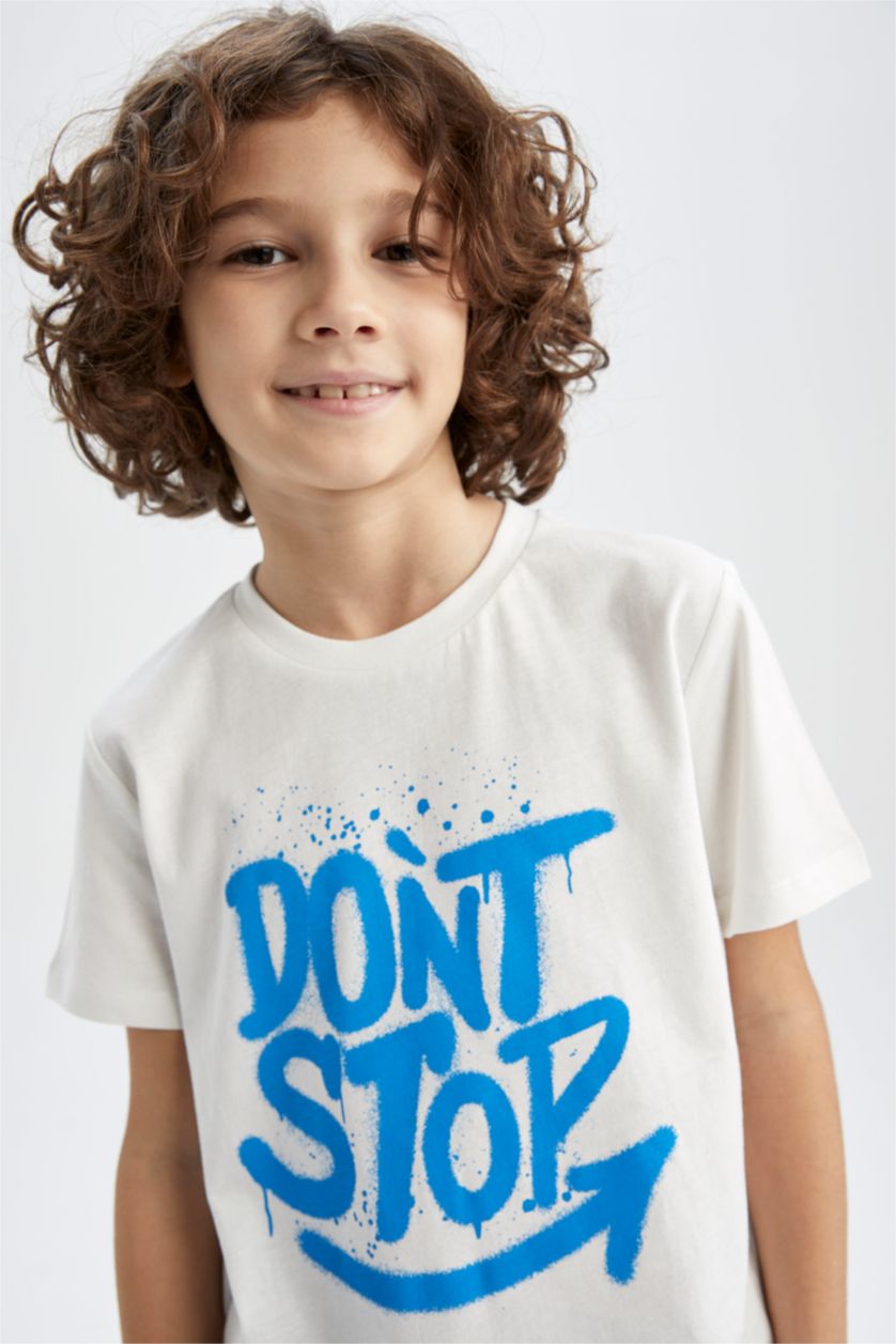 أولاد اوف وايت تيشيرت نص كم قصة عادية بياقة مستديرة