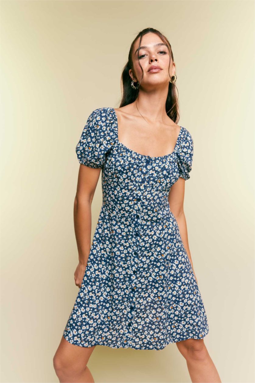 WOMAN NAVY Heart Collar Printed Mini Dress
