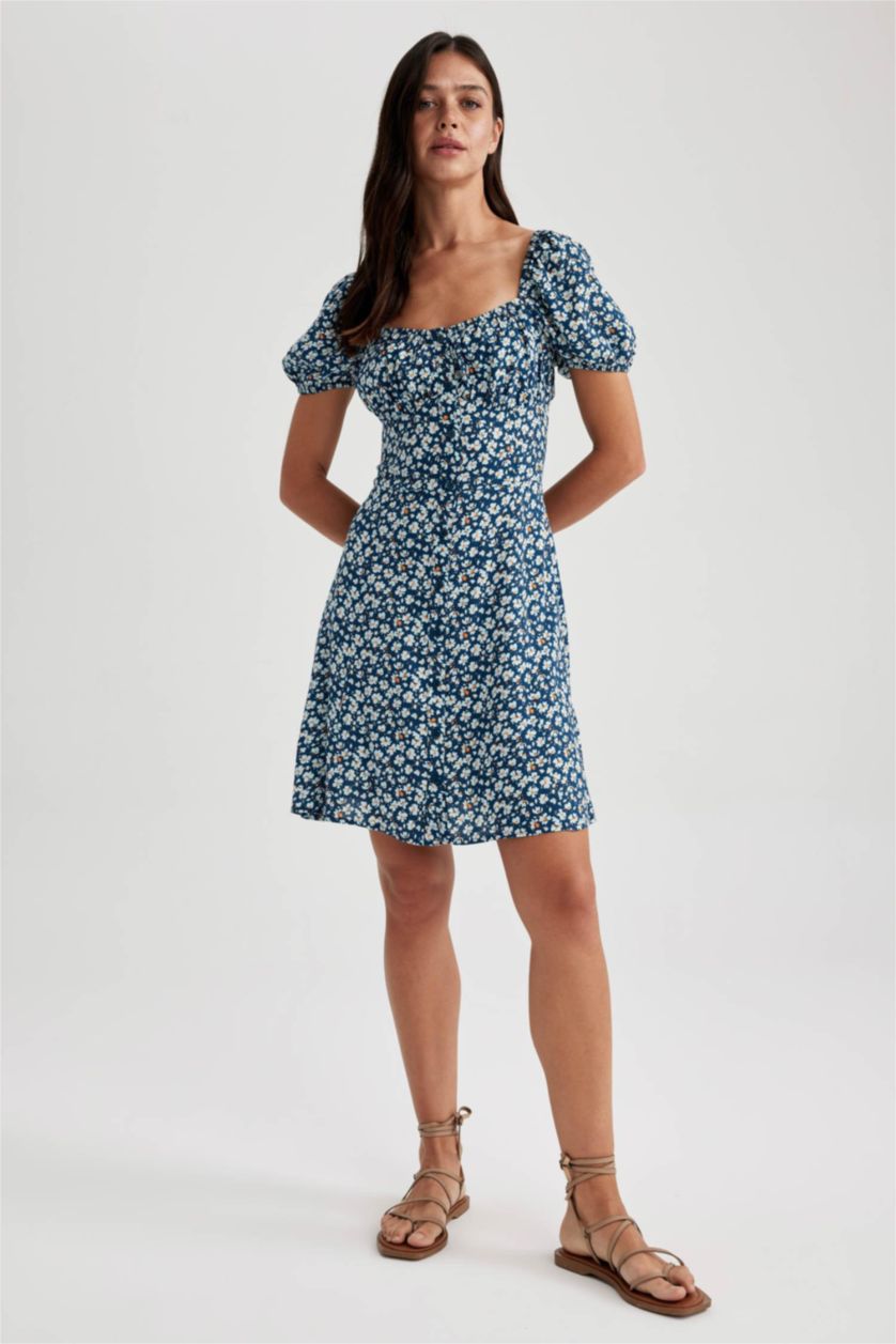 WOMAN NAVY Heart Collar Printed Mini Dress