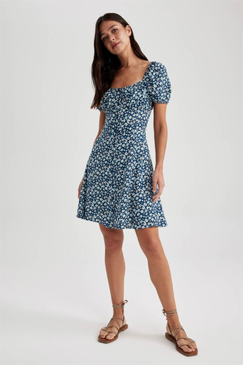 WOMAN NAVY Heart Collar Printed Mini Dress