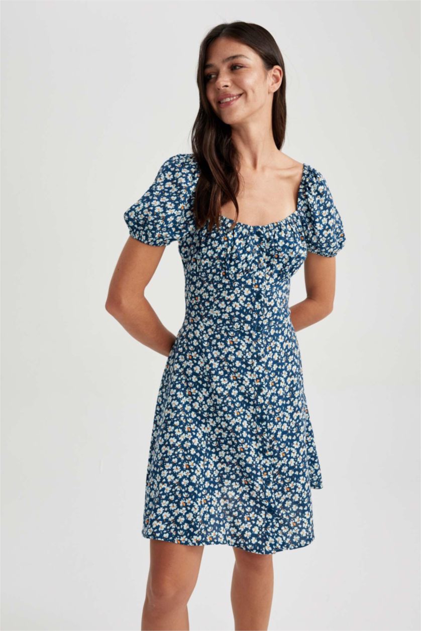 WOMAN NAVY Heart Collar Printed Mini Dress