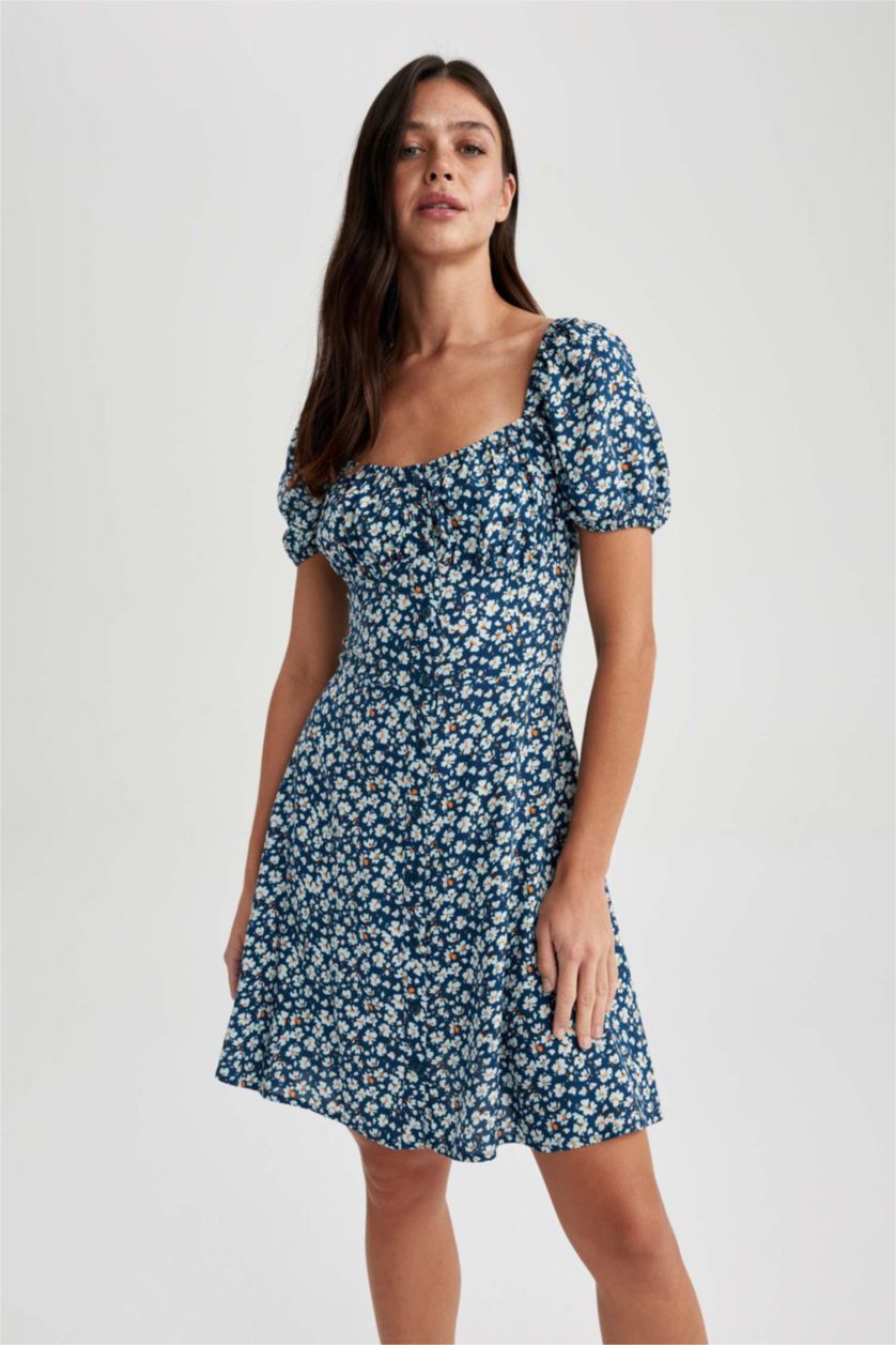 WOMAN NAVY Heart Collar Printed Mini Dress