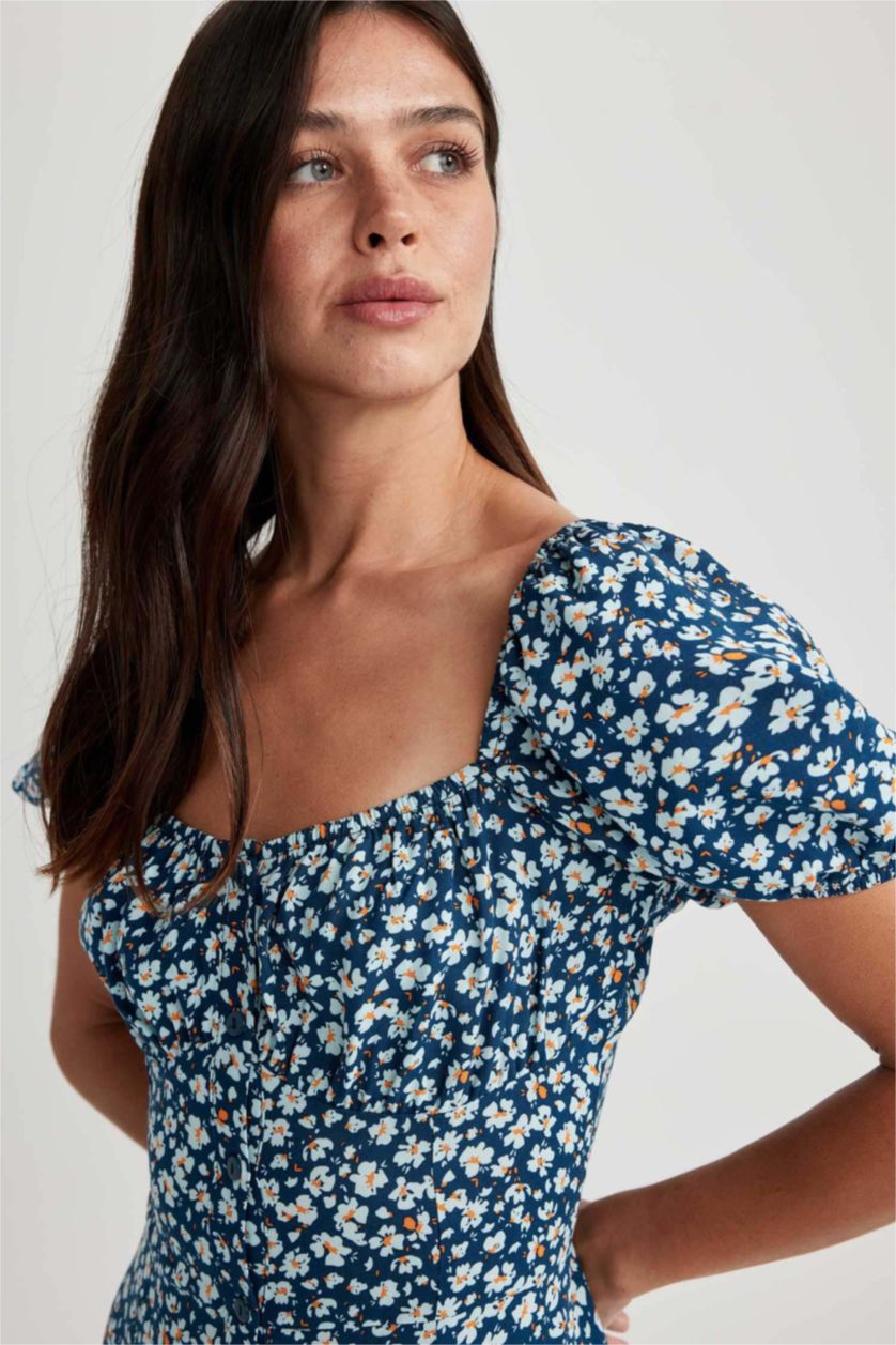 WOMAN NAVY Heart Collar Printed Mini Dress