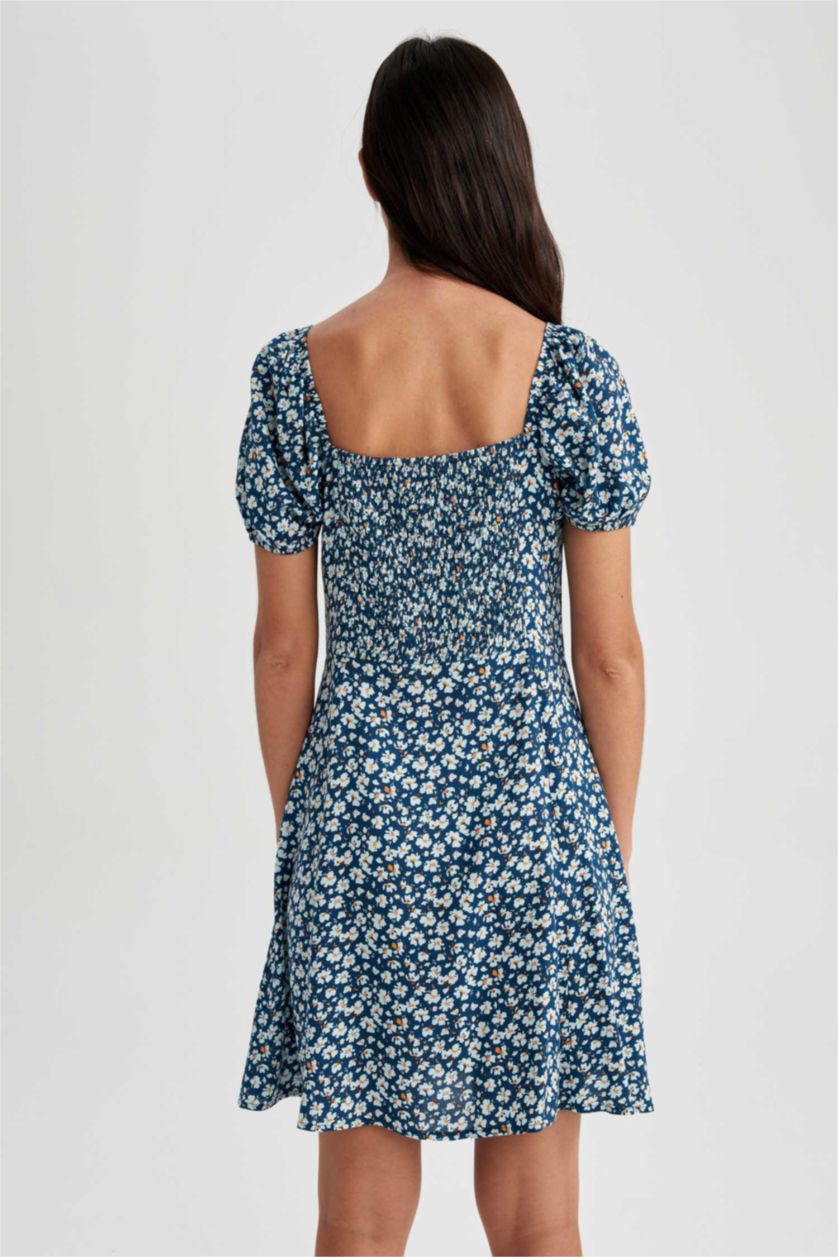 WOMAN NAVY Heart Collar Printed Mini Dress