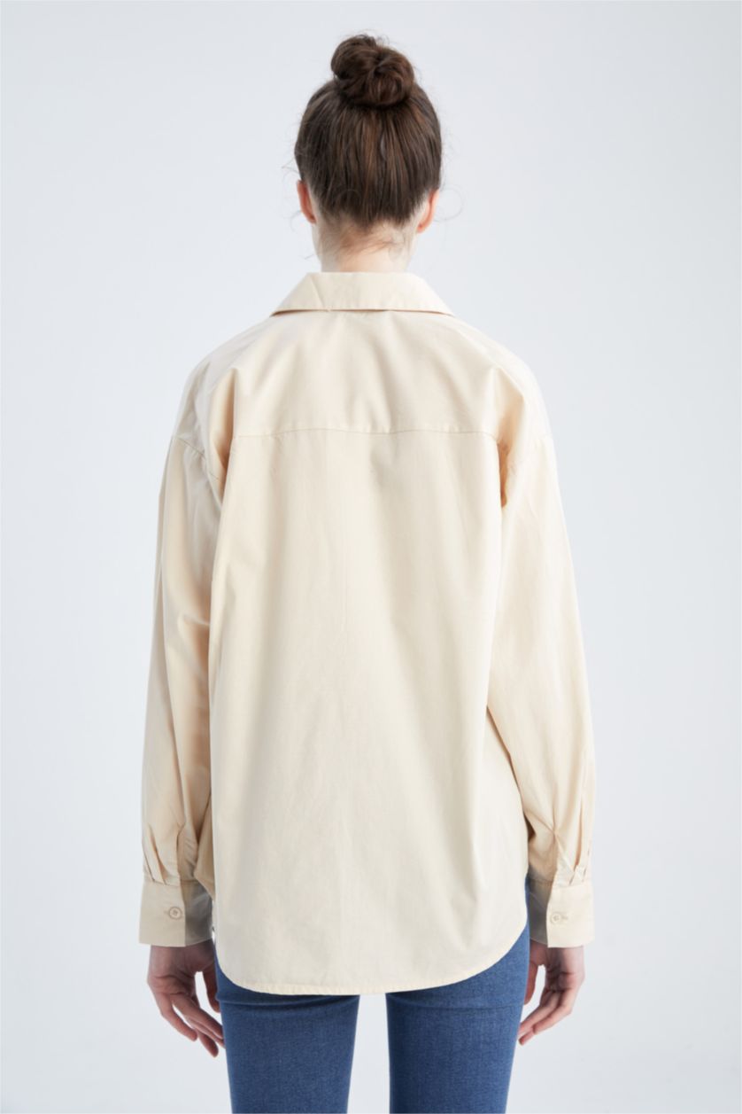 FEMME Beige Chemises à manches longues Popeline Col De Chemise Une poche