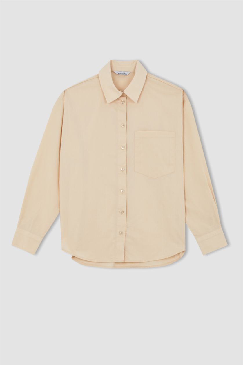 FEMME Beige Chemises à manches longues Popeline Col De Chemise Une poche