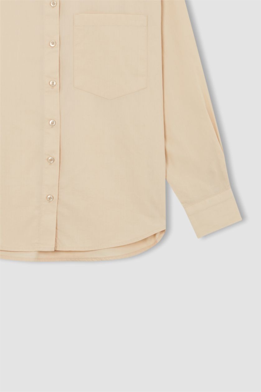 FEMME Beige Chemises à manches longues Popeline Col De Chemise Une poche