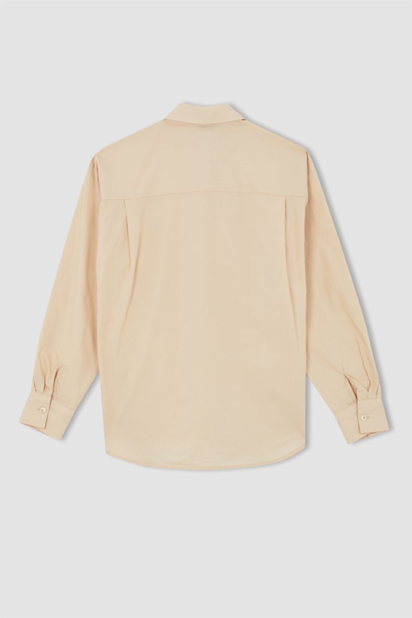 FEMME Beige Chemises à manches longues Popeline Col De Chemise Une poche