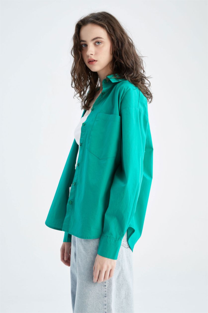 FEMME Vert Chemises à manches longues Popeline Col De Chemise Une poche