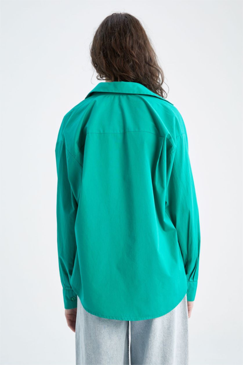 FEMME Vert Chemises à manches longues Popeline Col De Chemise Une poche