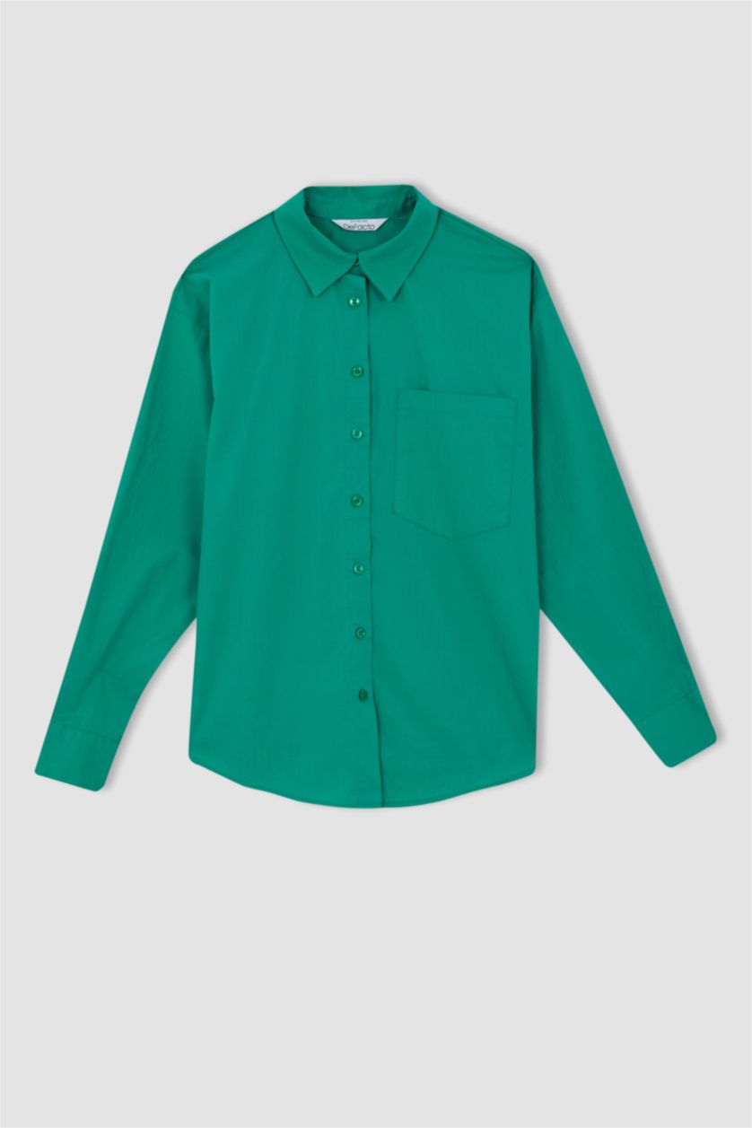 FEMME Vert Chemises à manches longues Popeline Col De Chemise Une poche