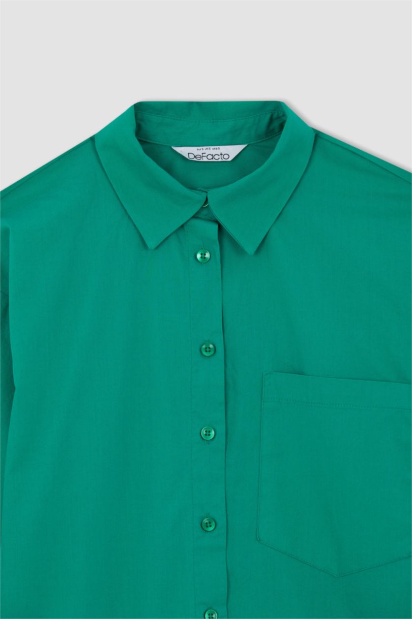 FEMME Vert Chemises à manches longues Popeline Col De Chemise Une poche