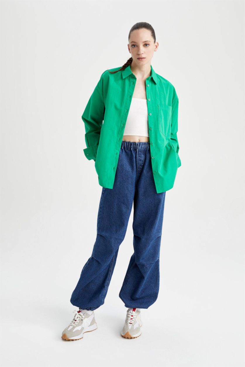 FEMME Vert Chemise À Manches Longues En Popeline Coupe Oversize À Col Chemise