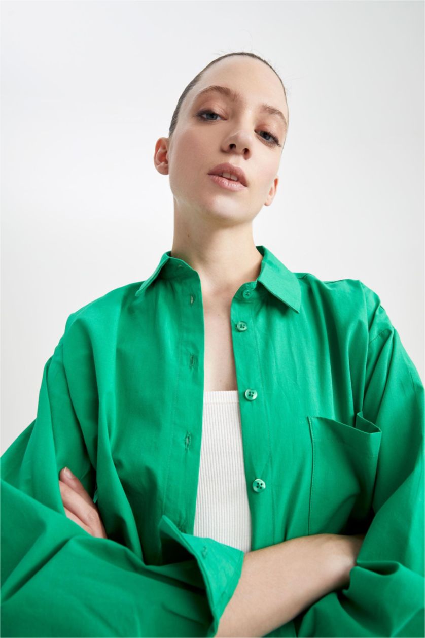 FEMME Vert Chemise À Manches Longues En Popeline Coupe Oversize À Col Chemise